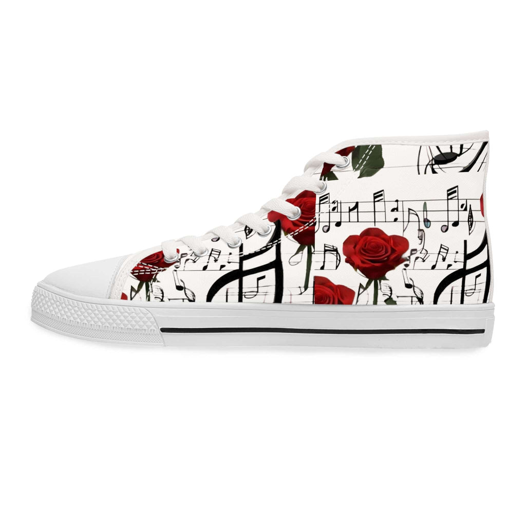 R&RH Women's High Top White Sneakers with Music Notes and Rose Design
