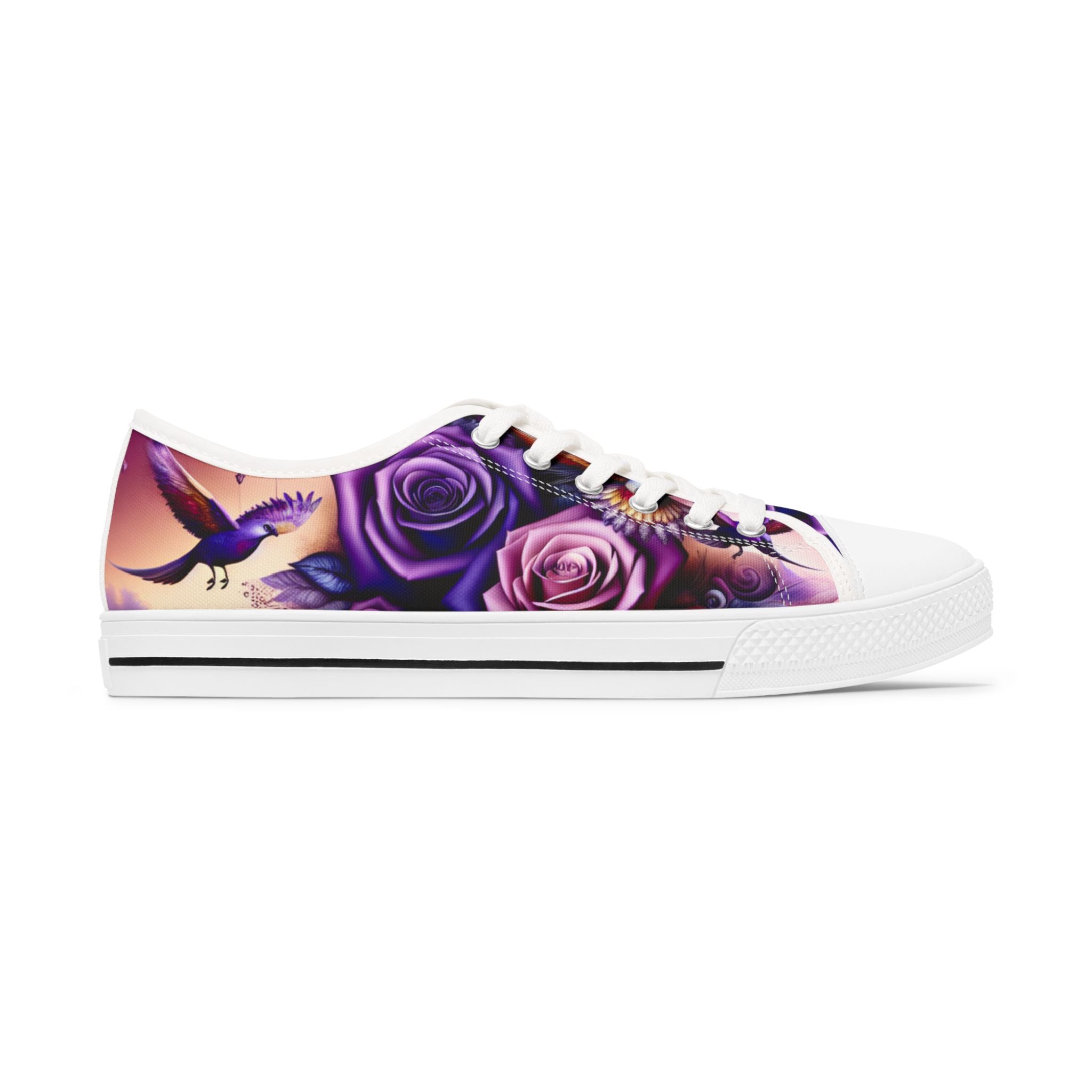 R&RH Purple Floral Art Women's Low Top Sneakers with vibrant floral design