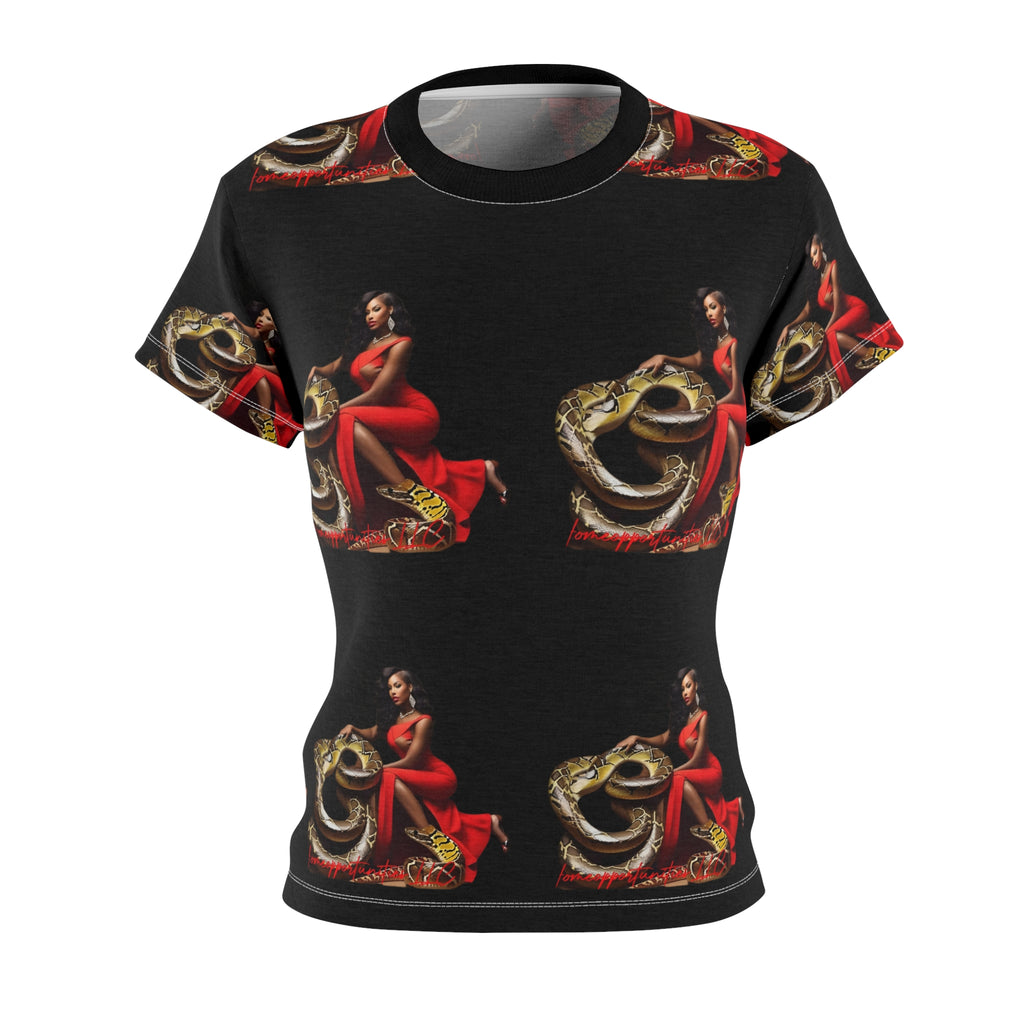 R&RH Luiiloviie and Pet Bold Women's Cut & Sew Tee featuring Snake and Red Dress Design - Perfect for Trendsetters