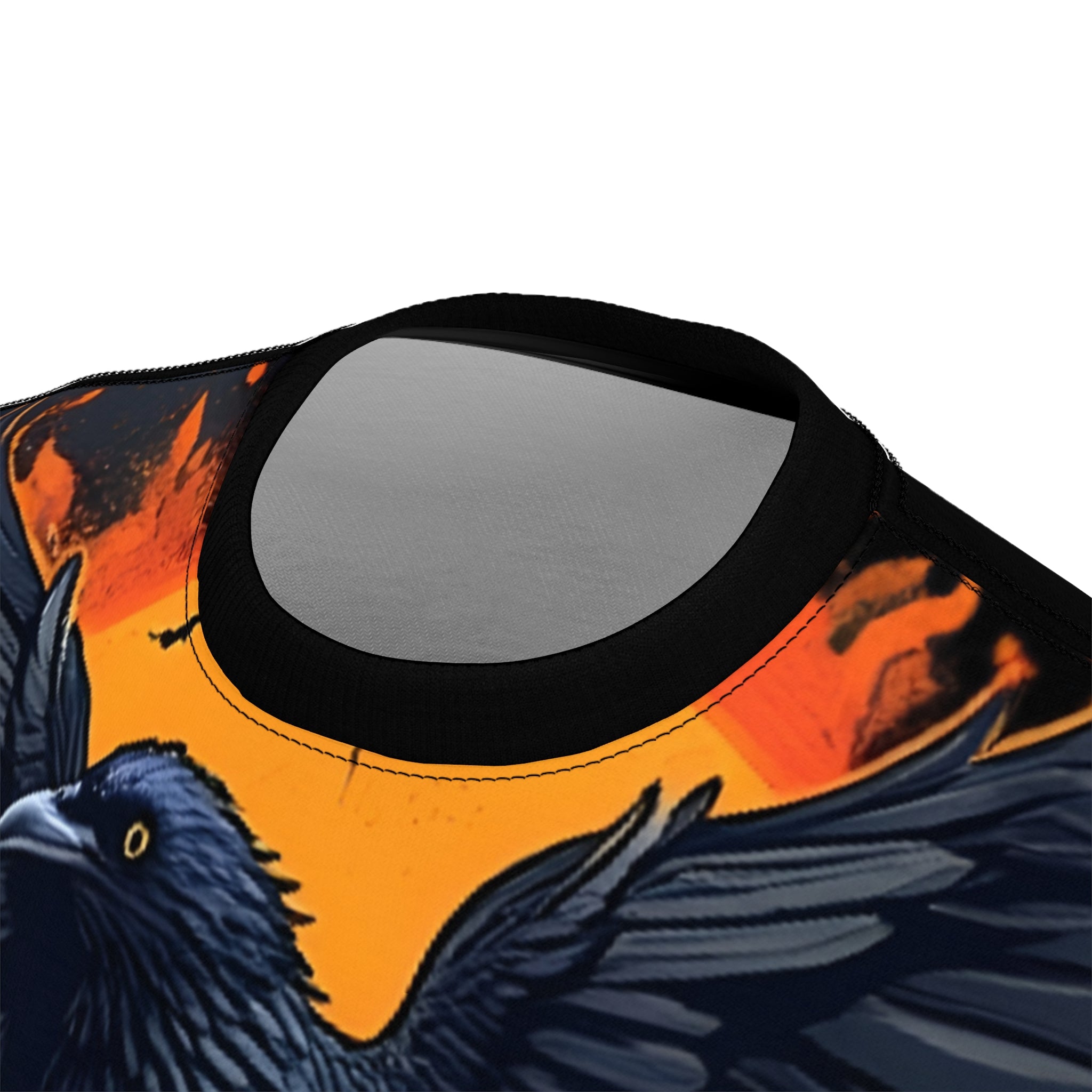Unisex Halloween Crow Tee with striking raven graphic and Happy Halloween text