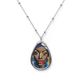Rich and Rich Blue Oval Necklace with silver ellipse pendant on chain
