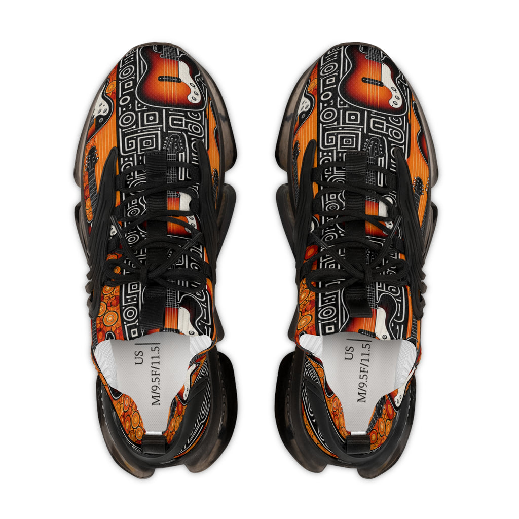 Guitar Flame Mesh Sneakers — Men’s Athletic Casual Shoes with Vintage Guitar Print