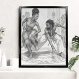 Juba and Capoeira Rhythm Circle Monochrome Canvas Art