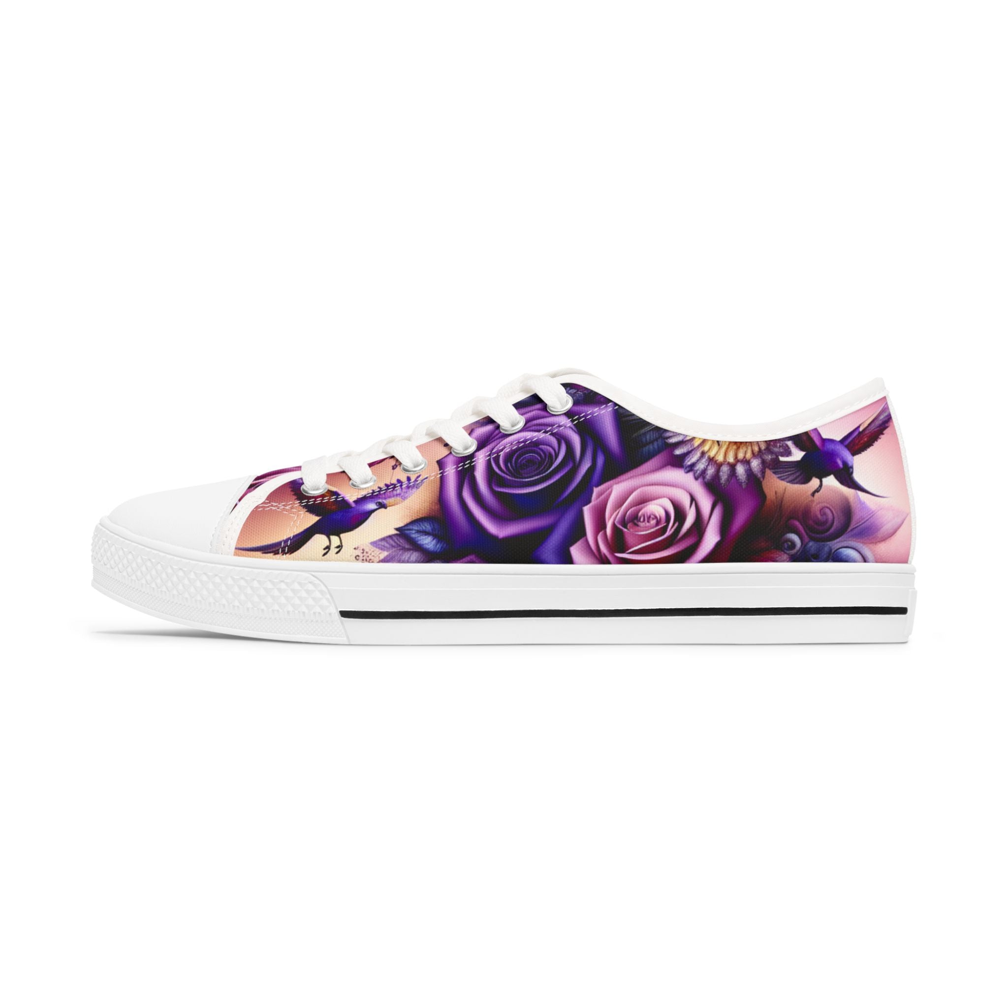 R&RH Purple Floral Art Women's Low Top Sneakers with vibrant floral design