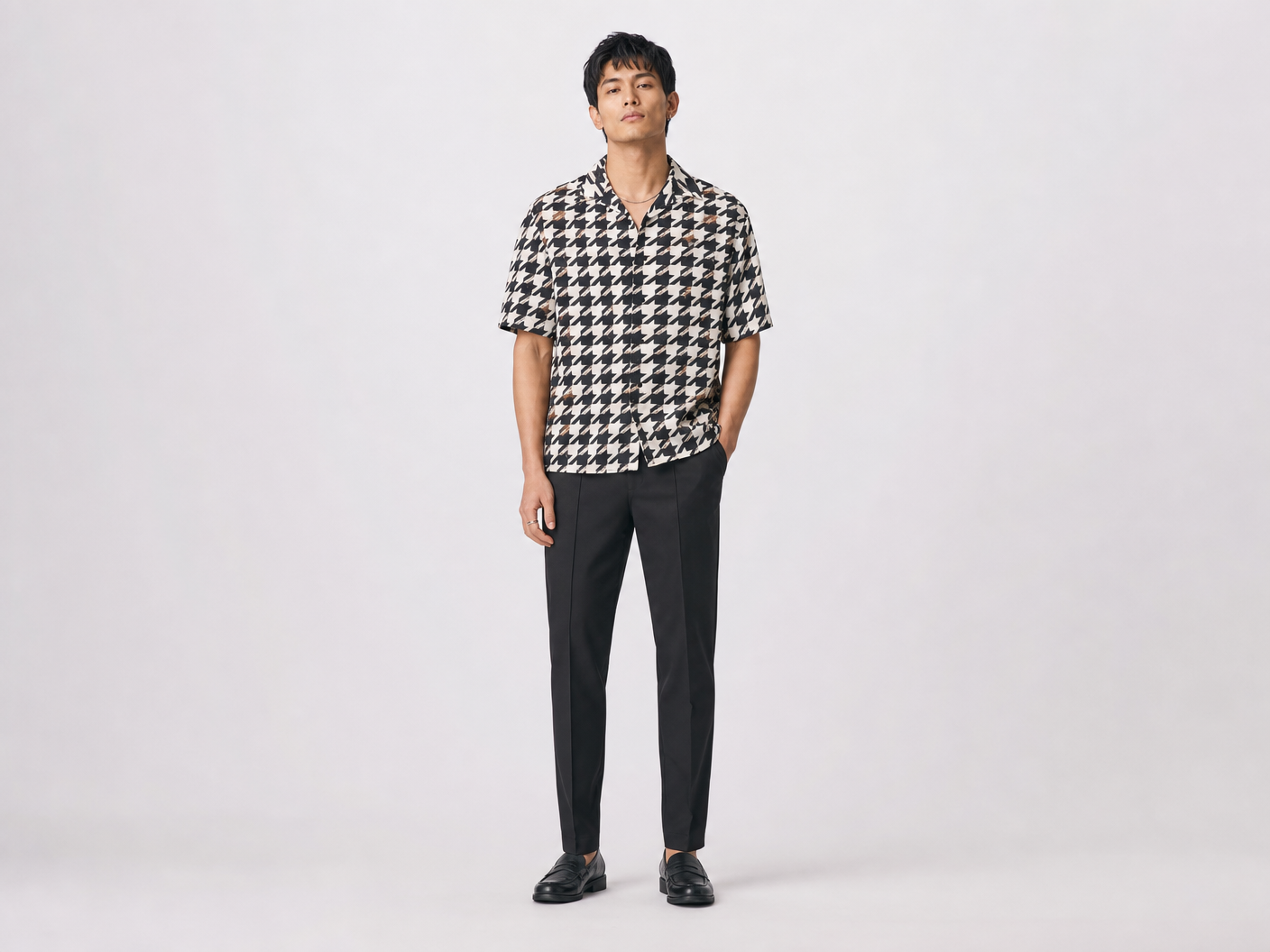 Rich and Rich Men's Brown Multicolor Houndstooth Designer Shirt