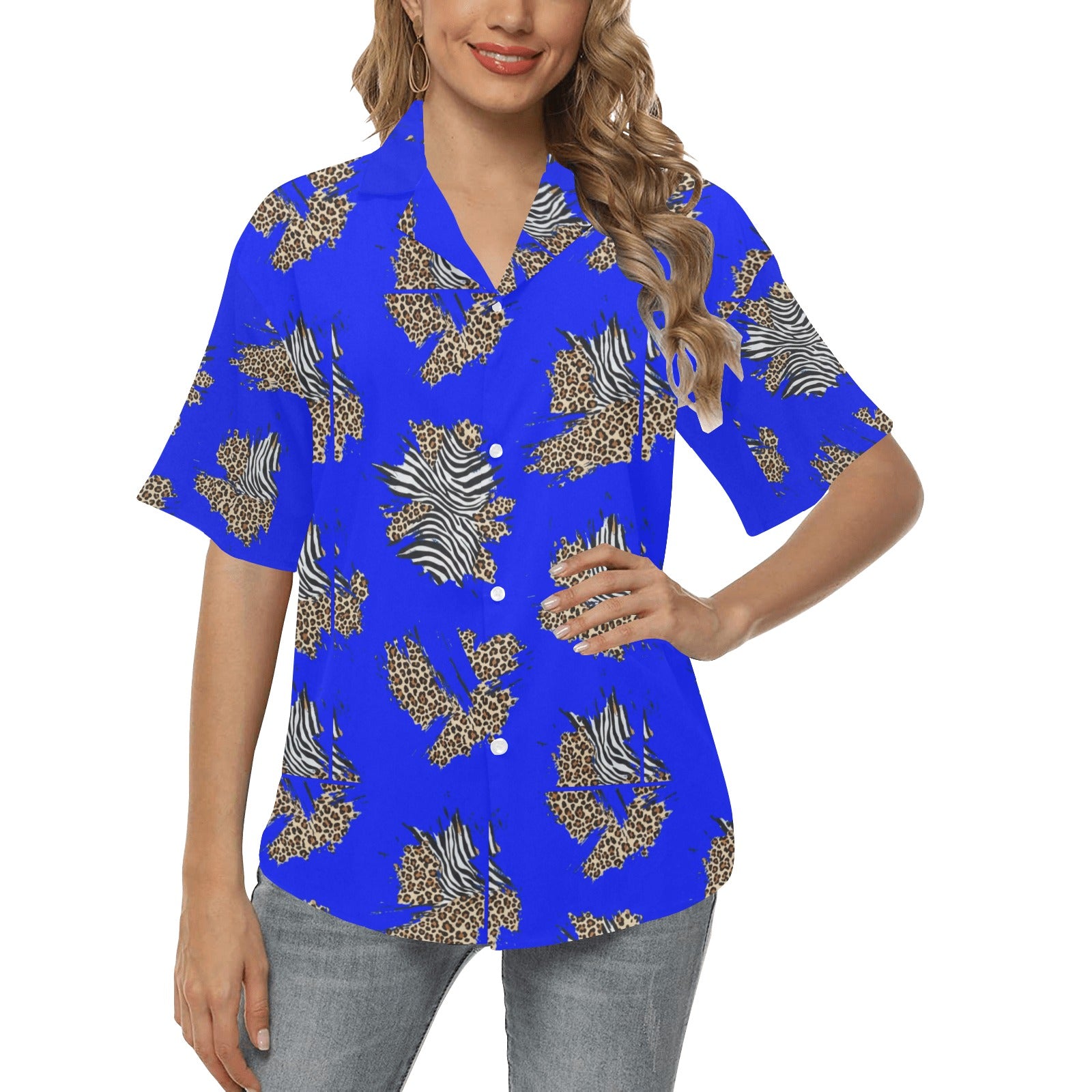 Rich and Rich Animal Print Royal Blue Women's Hawaiian Shirt