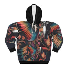 Load image into Gallery viewer, R&amp;RH Colorful Parrot-Inspired Unisex Pullover Hoodie - Vibrant Animal Print Design
