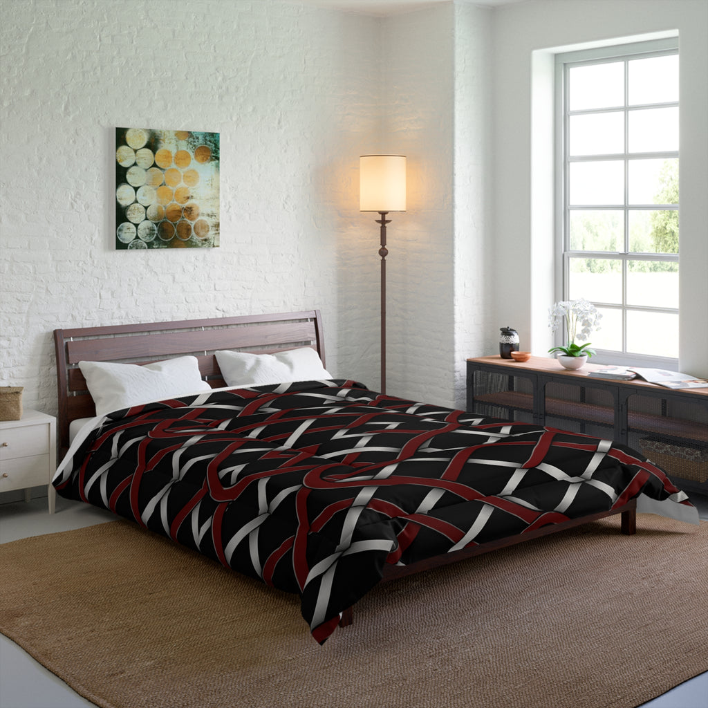 Rich and Rich Red and Gray Modern Geometric Comforter on bed in stylish bedroom