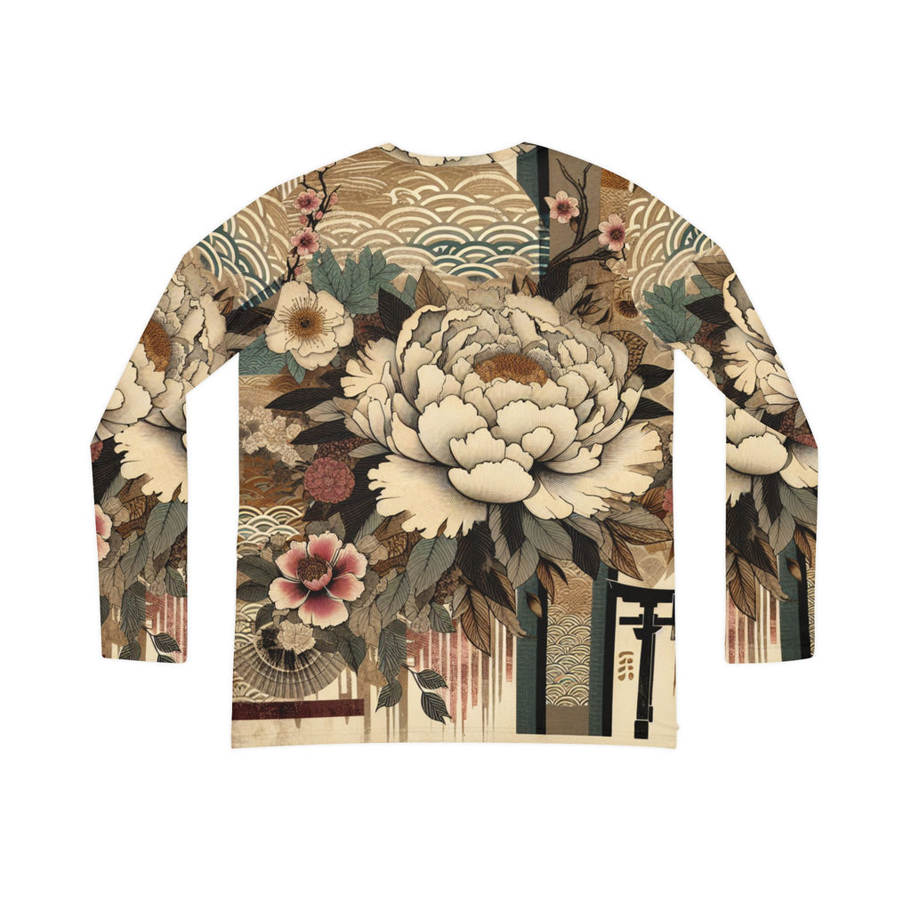 Elegant Floral V-neck Long Sleeve Shirt, Boho Chic Top, Art Tee, Nature-inspired Apparel, Unique Gift for Her