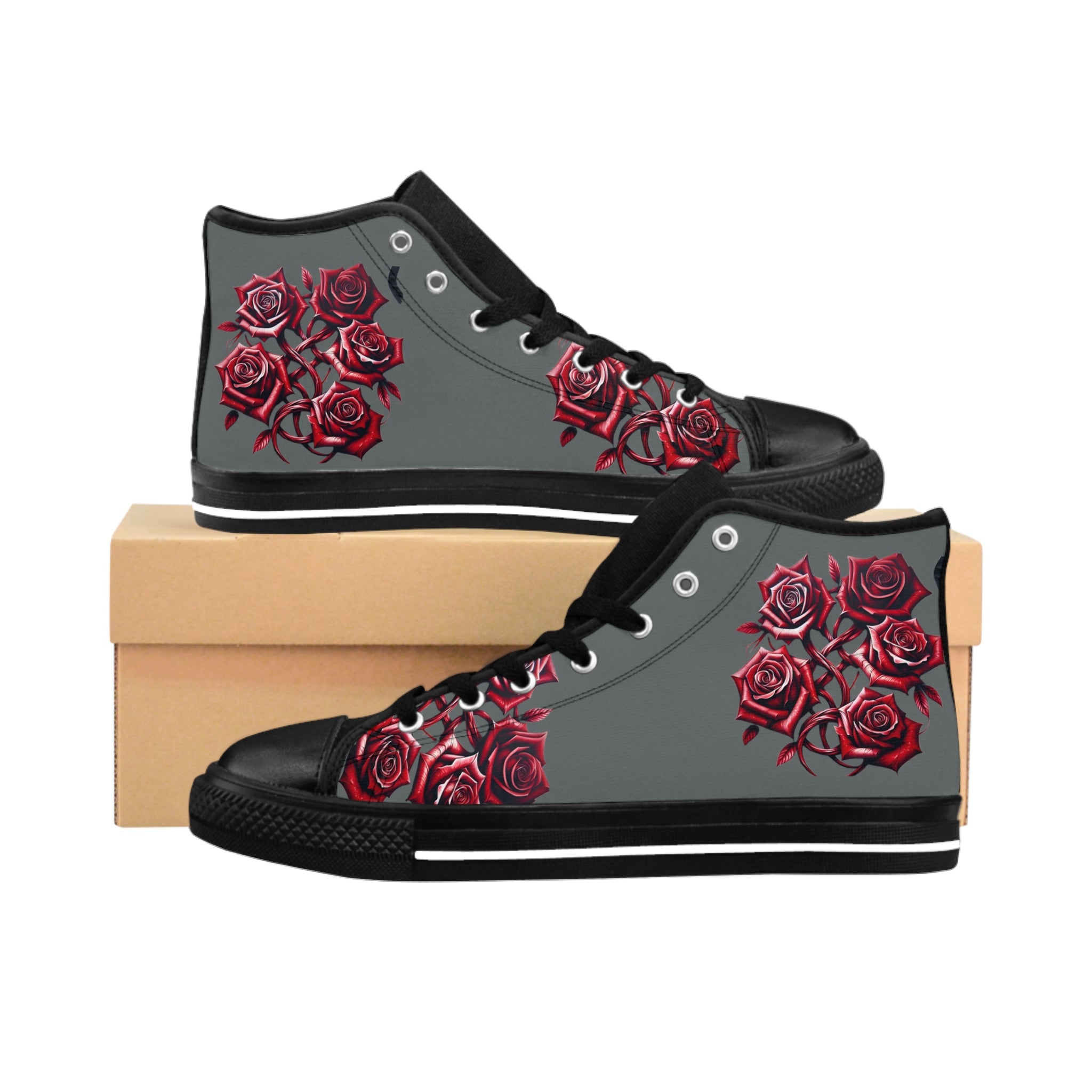 R&RH Women's Classic Red Roses Grey Sneakers - Stylish & Comfortable Footwear for Everyday Wear