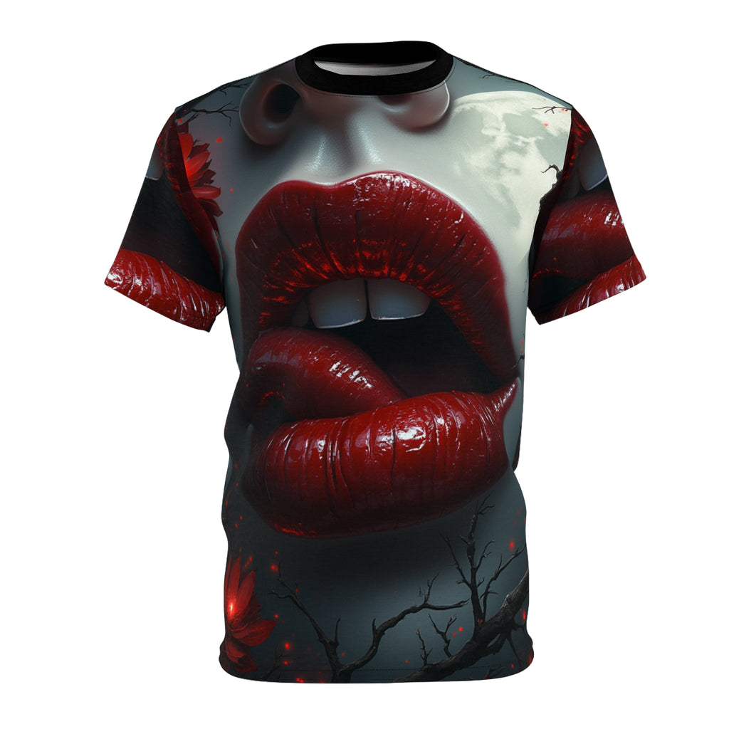 Vampire Kiss Unisex Graphic T-Shirt with edgy gothic vampire design, perfect for Halloween and alternative fashion