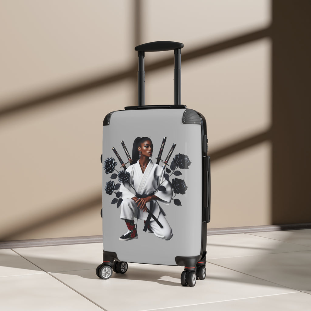 R&RH Elegant Samurai Style Grey Women's Suitcase with floral design