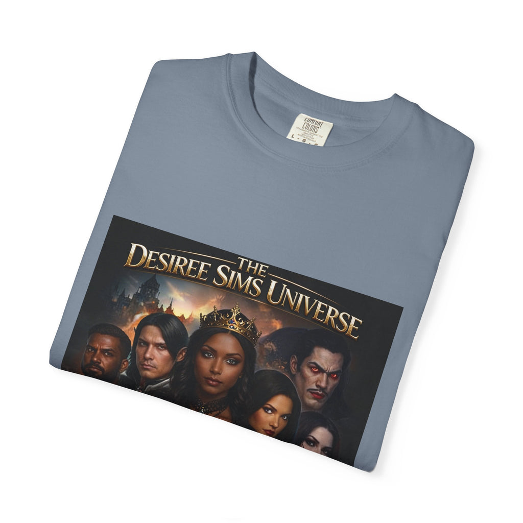 Desiree Sims Universe Fantasy Series Cast Poster T-shirt with cinematic magic print on garment-dyed fabric