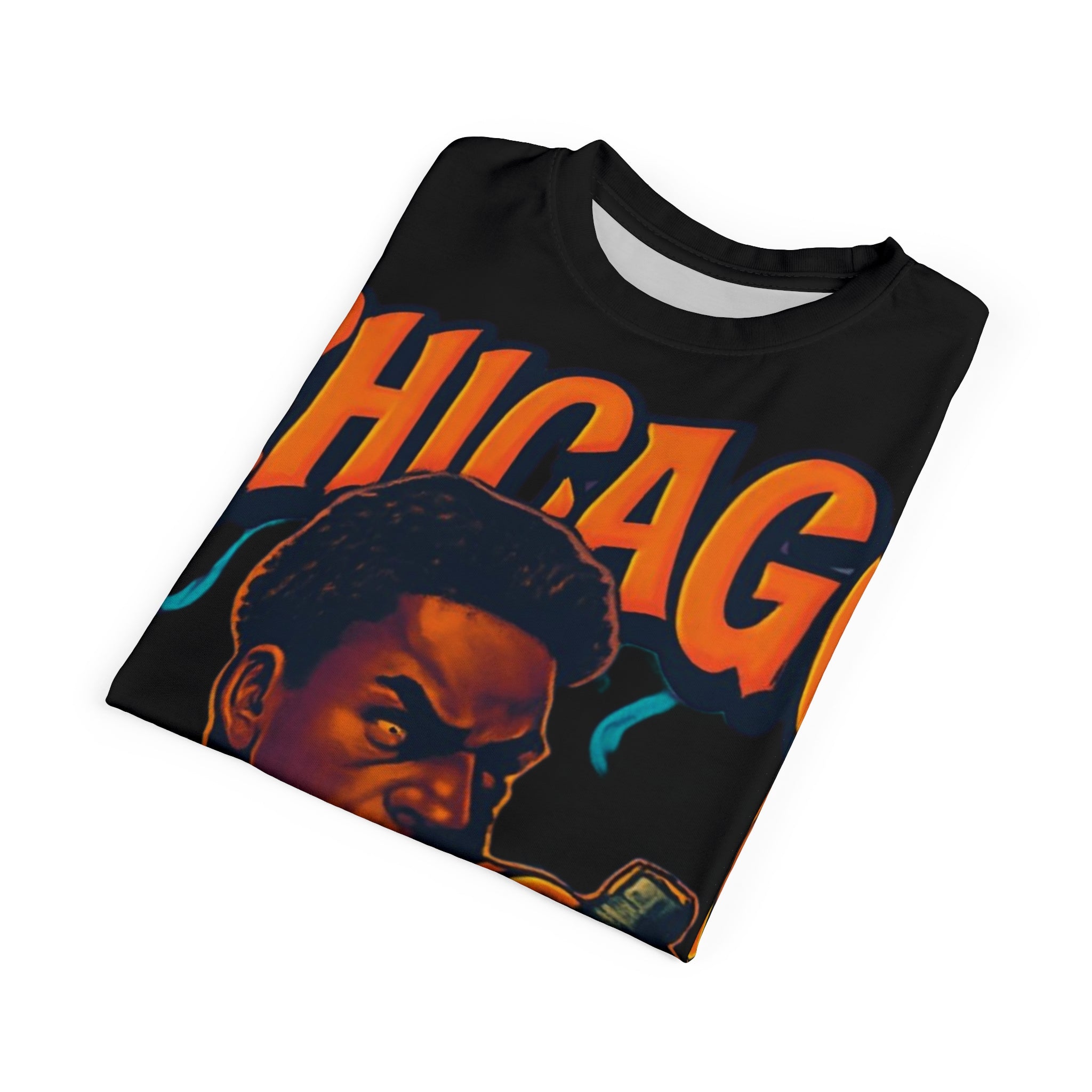 Unisex tee with Chicago-inspired spooky all-over print, crew neck and regular fit assembled in the USA — additional view 9