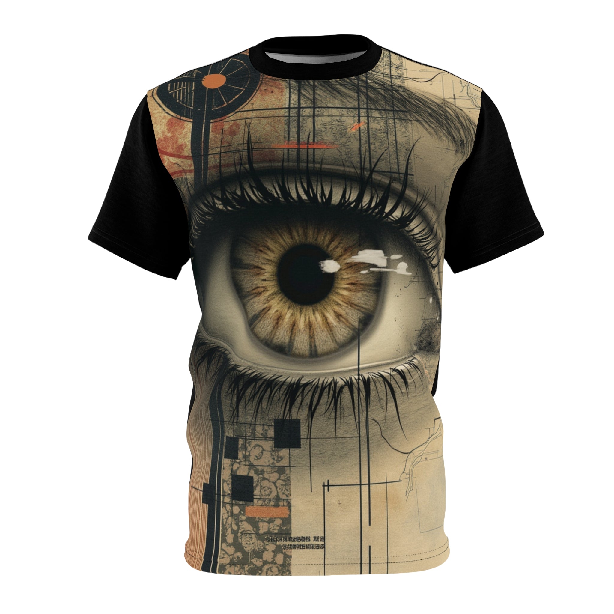 Unisex tee with bold eye-inspired all-over graphic, crew neck and regular fit for artful street style — alternate view