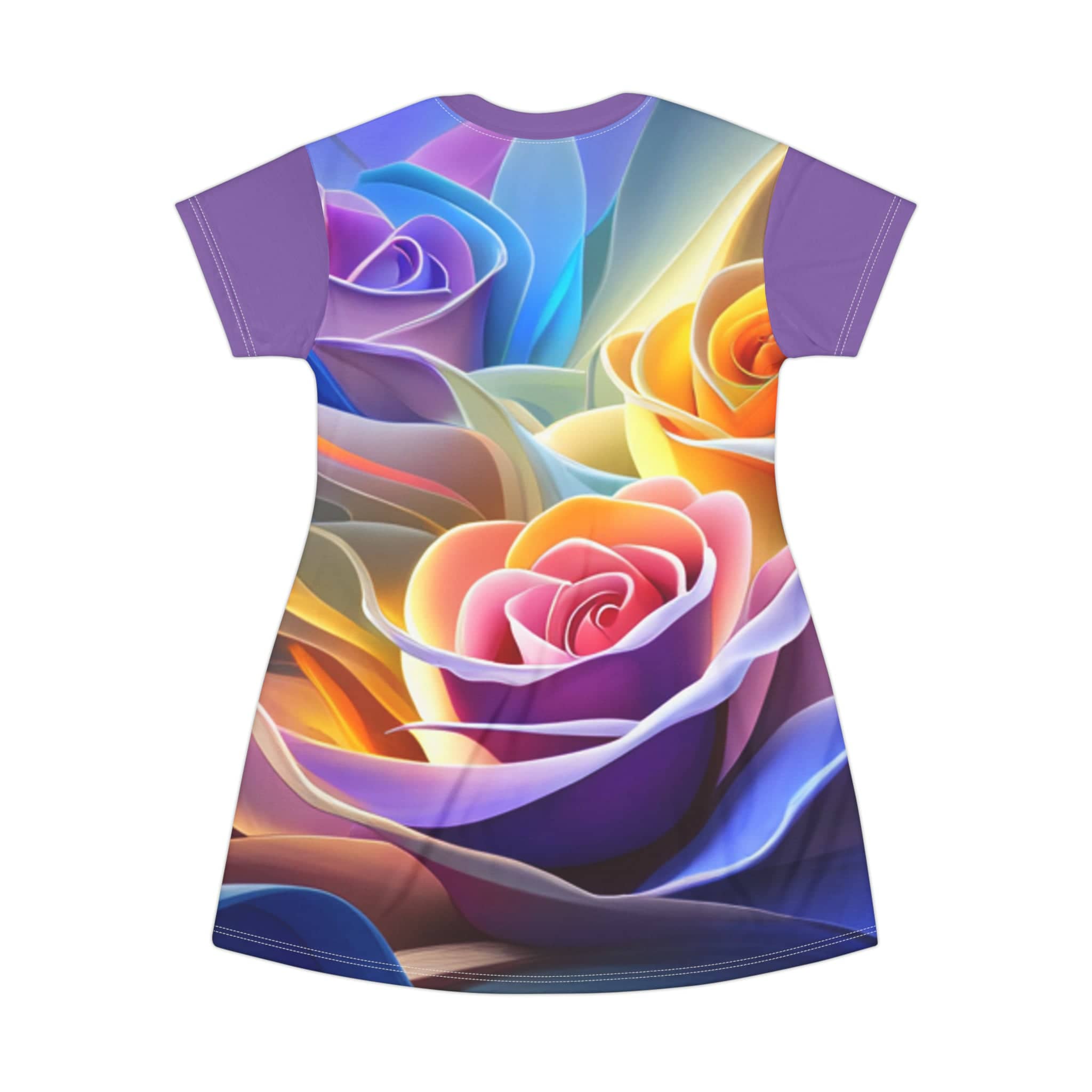 Lilac roses all-over print women's t-shirt dress in light polyester with a tagless finish — alternate view