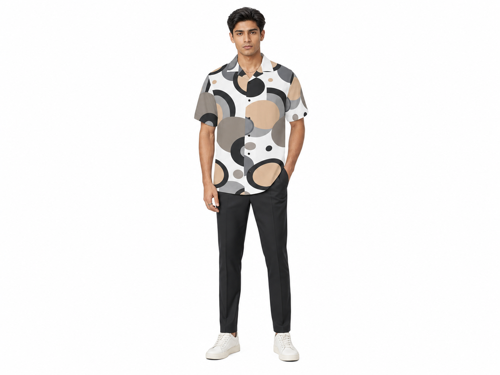 Rich and Rich Men's Beige Circular Dimension Designer Shirt