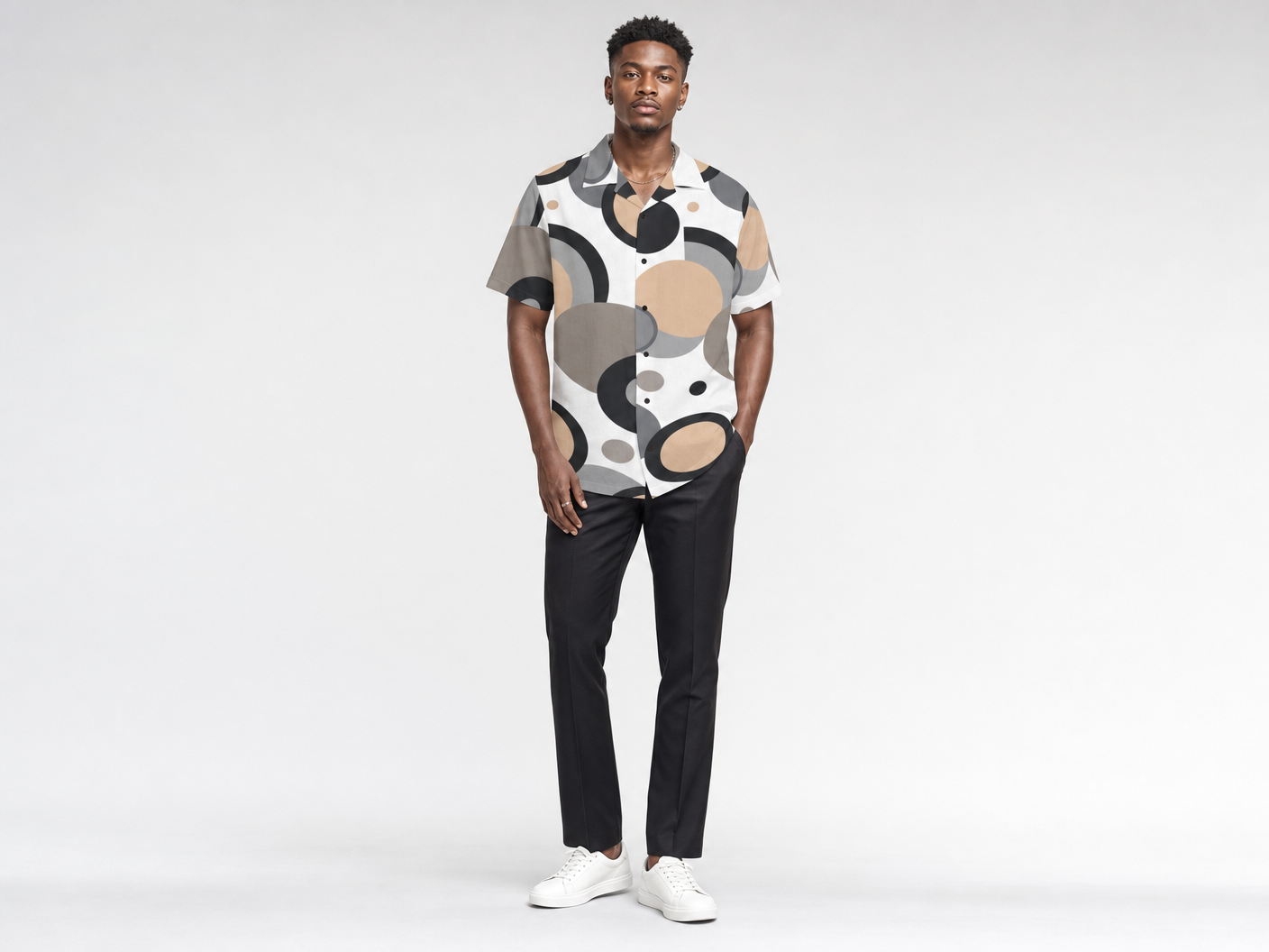 Rich and Rich Men's Beige Circular Dimension Designer Shirt