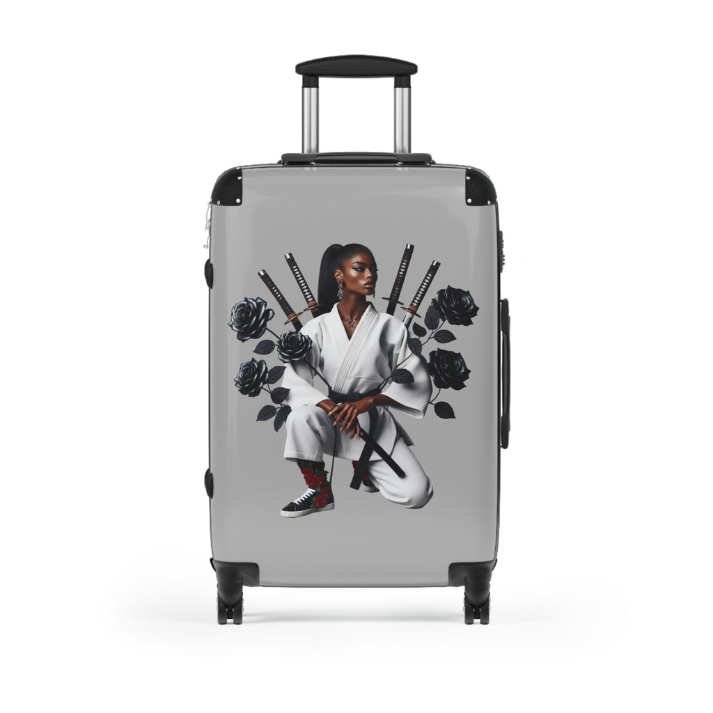 R&RH Elegant Samurai Style Grey Women's Suitcase with floral design