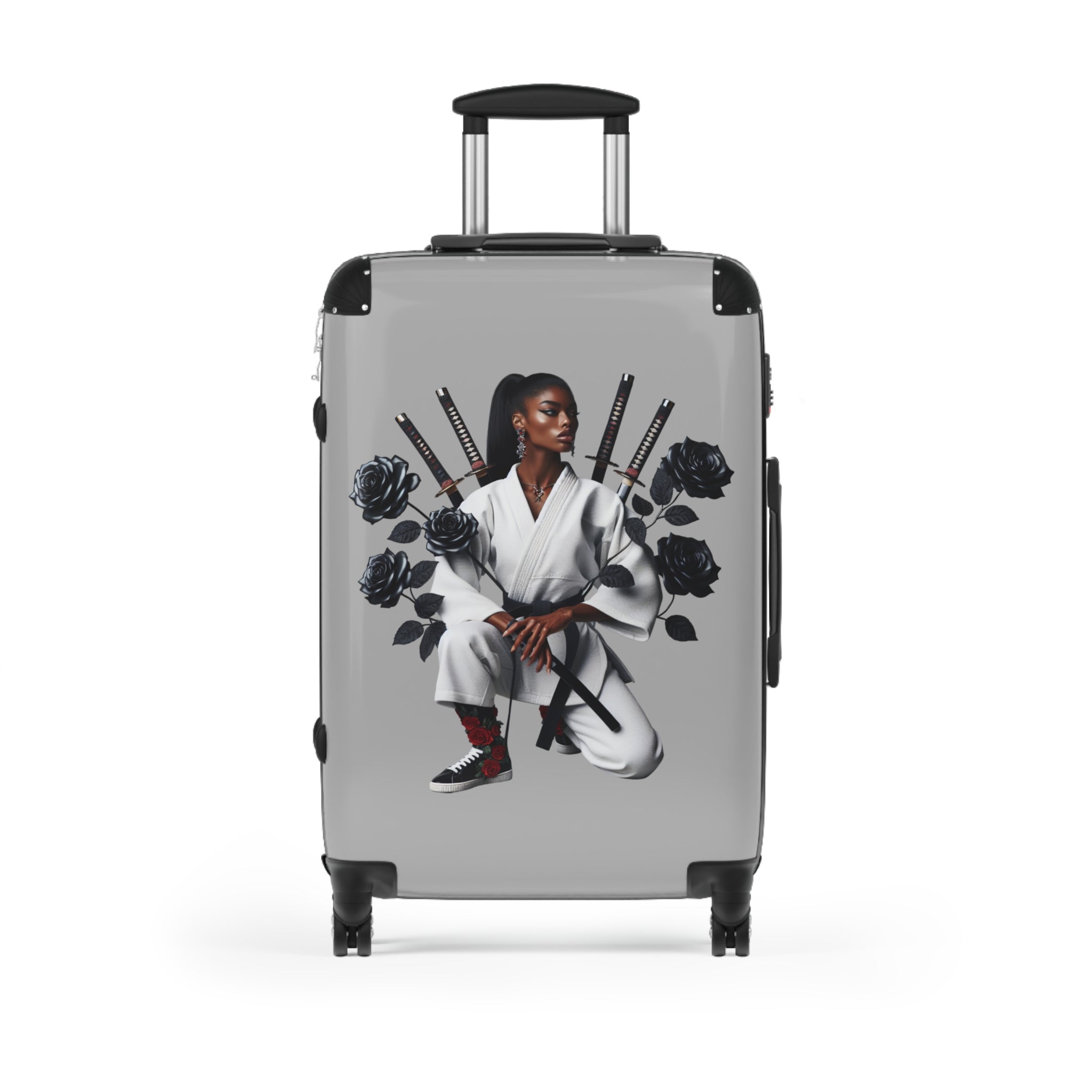 R&RH Elegant Samurai Style Grey Women's Suitcase with floral design