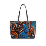 PU leather shoulder bag with gold-colored hardware, polyester lining, and double-sided prints — alternate view