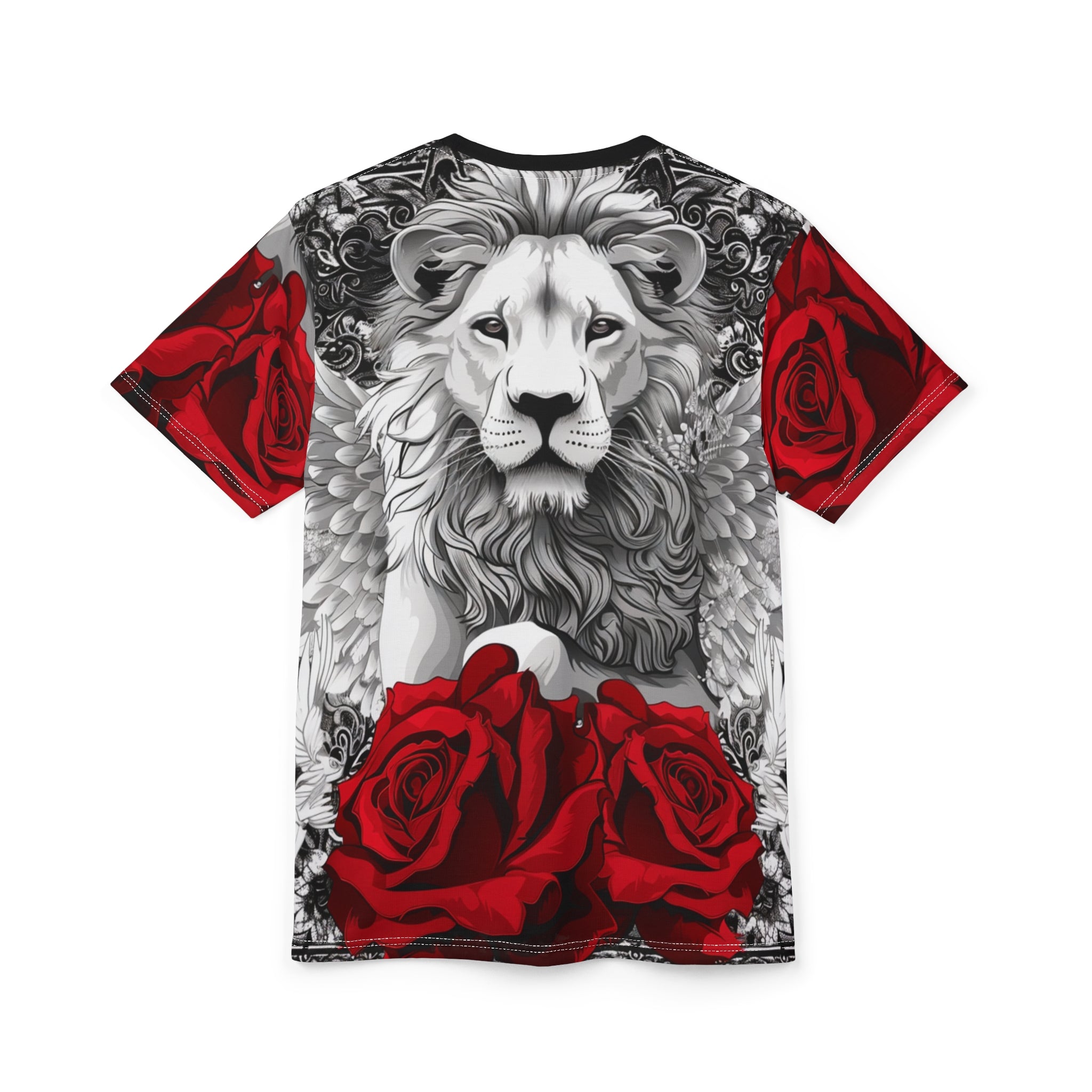 R&RH Lion and Roses Red and Black Tee - Edgy  Graphic T-Shirt