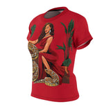 Women's red all-over print crew neck tee with pet-themed design on lightweight polyester — additional view 8