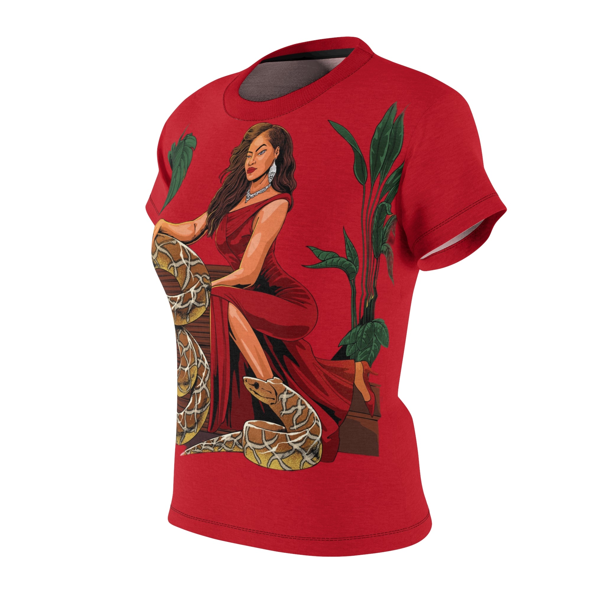 R$RH Luiloviie Red Women's All Over Print Crew Neck T-Shirt with Halloween Pet Design