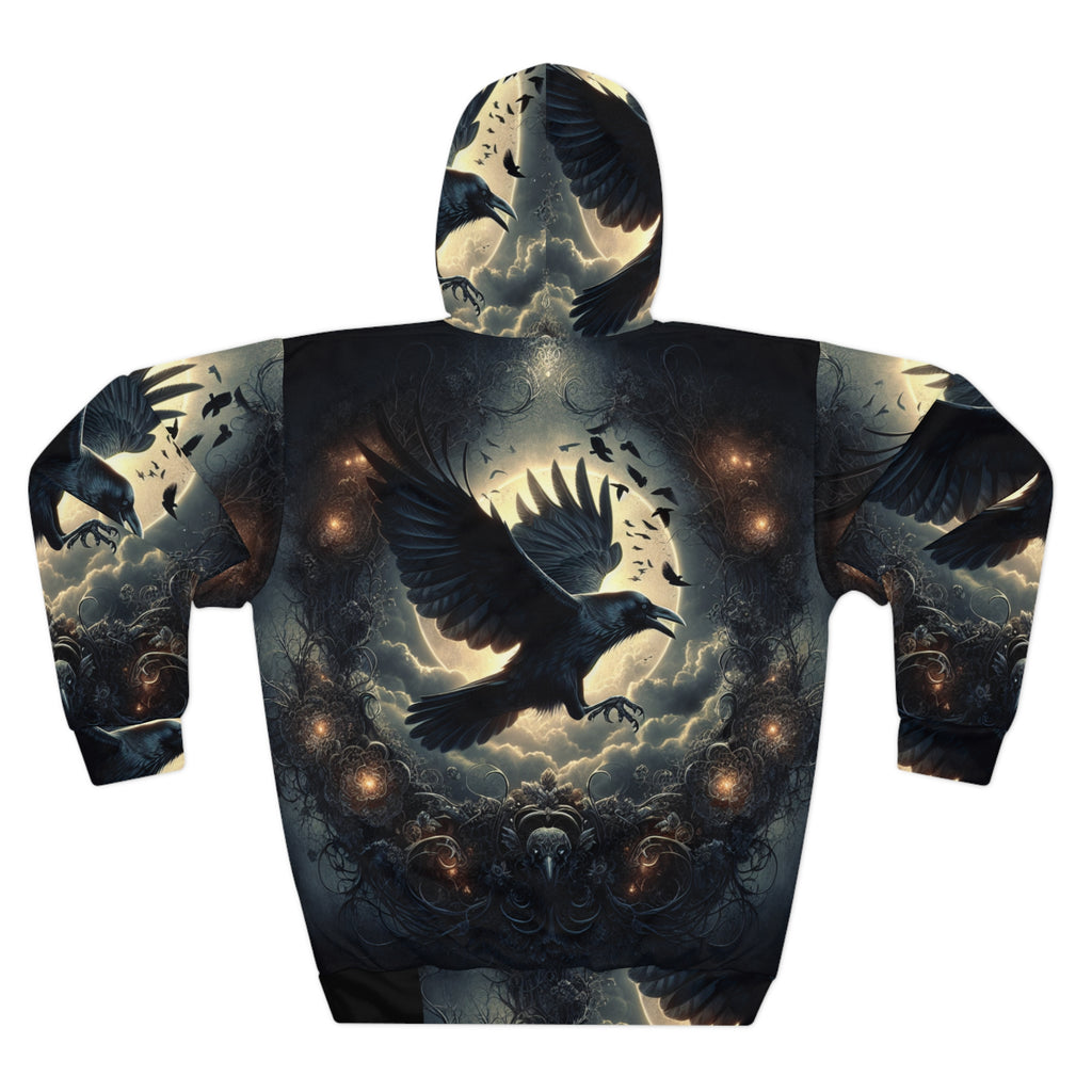 Mystical Raven Pullover Hoodie - Graphic Sweatshirt for Men and Women, Cozy Wear for Halloween, Goth Style, Gift for Bird Lovers