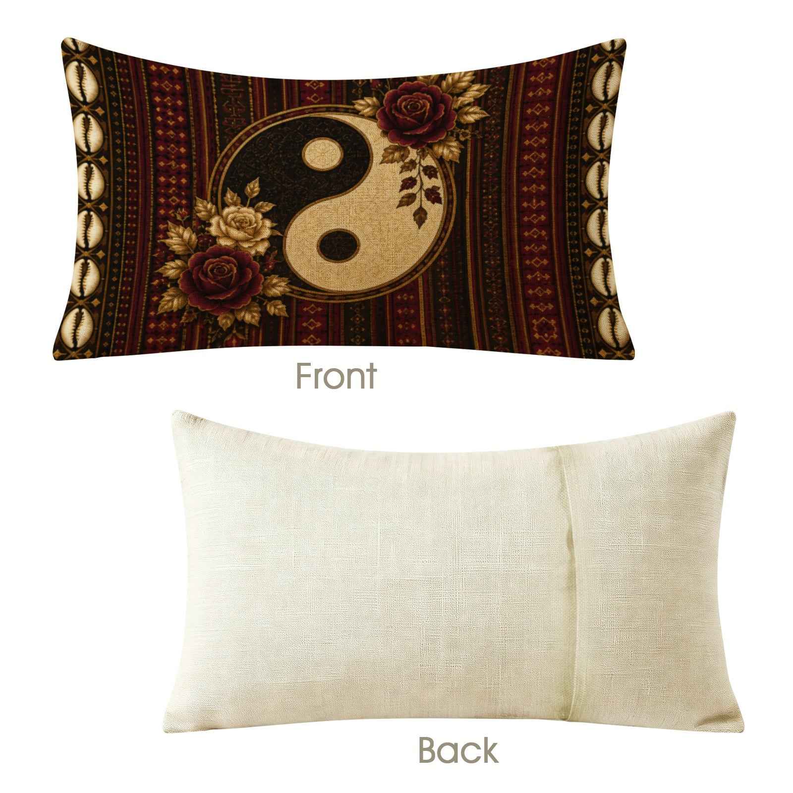 Rich and Rich Harmony Heritage Faux Linen Pillow Cases 20x12 Inch, 2-Pack | Burgundy, Ivory, Brown, and Gold Lumbar Pillow Covers - Rich and Rich Homeopportunities