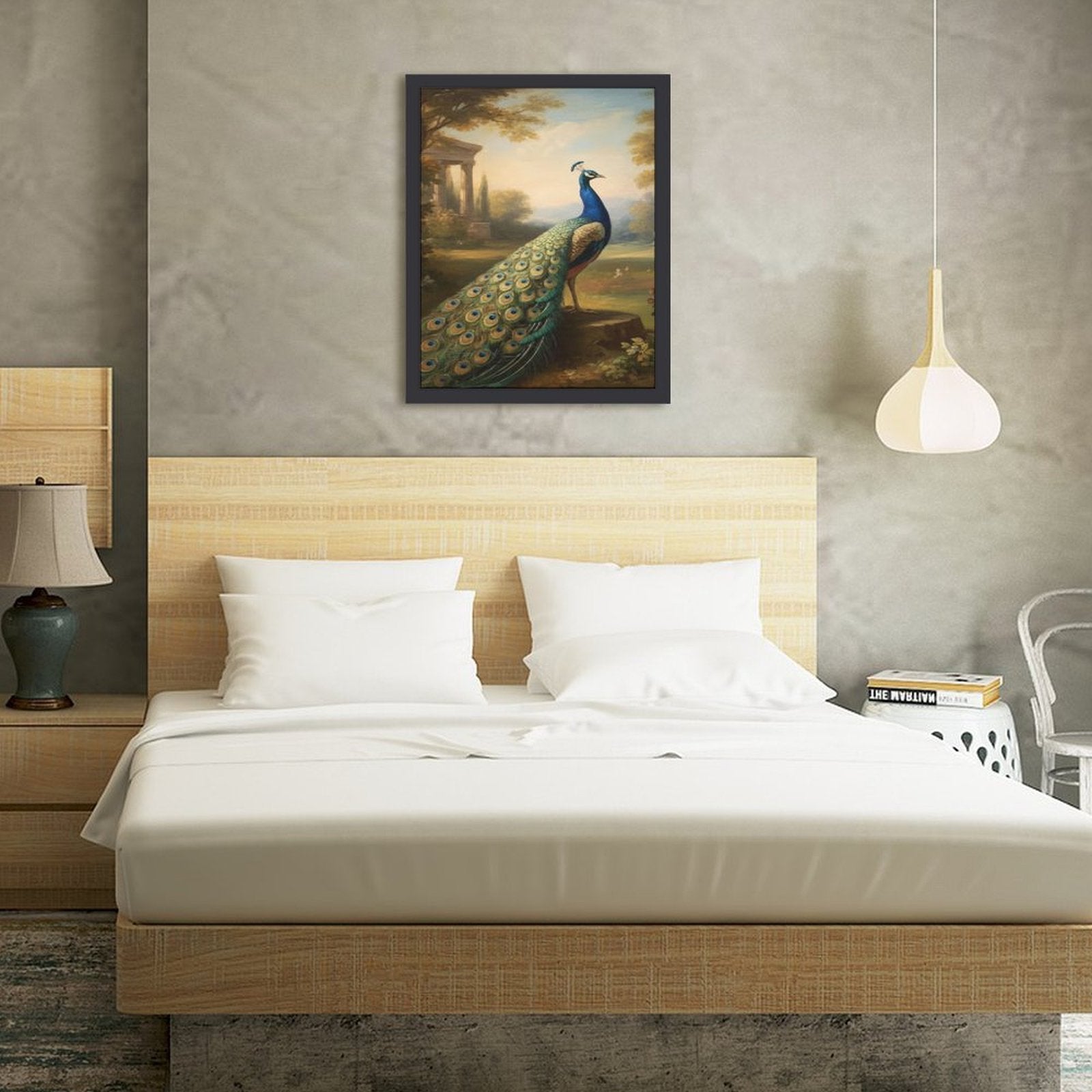 Rich and Rich Peacock Home Wooden Frame Painting with vibrant peacock design 30x40cm
