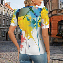 Load image into Gallery viewer, Rich and Rich Rose Paint Women&#39;s Puff Sleeve Tshirt Women&#39;s Round Neck Puff Sleeve T-Shirt
