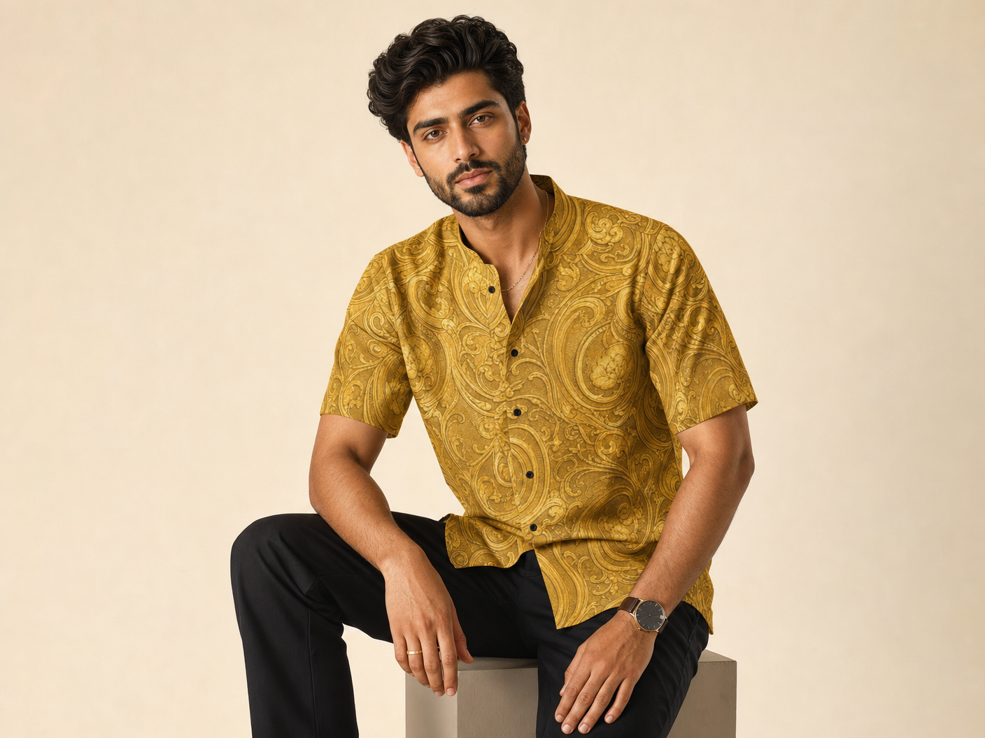 Rich and Rich Men's Golden Designer Shirt