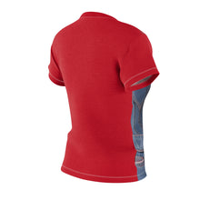Load image into Gallery viewer, Fashion-Forward Women Red Jean InspiredTee - Stylish Denim &amp; Lace Design for Trendsetters
