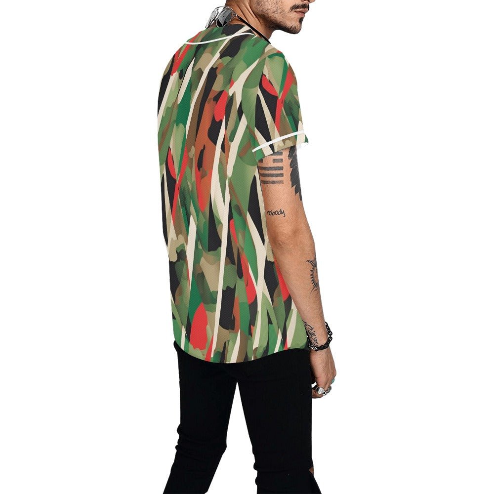 Men's camouflage baseball jersey in breathable polyester mesh with all-over print — rear view