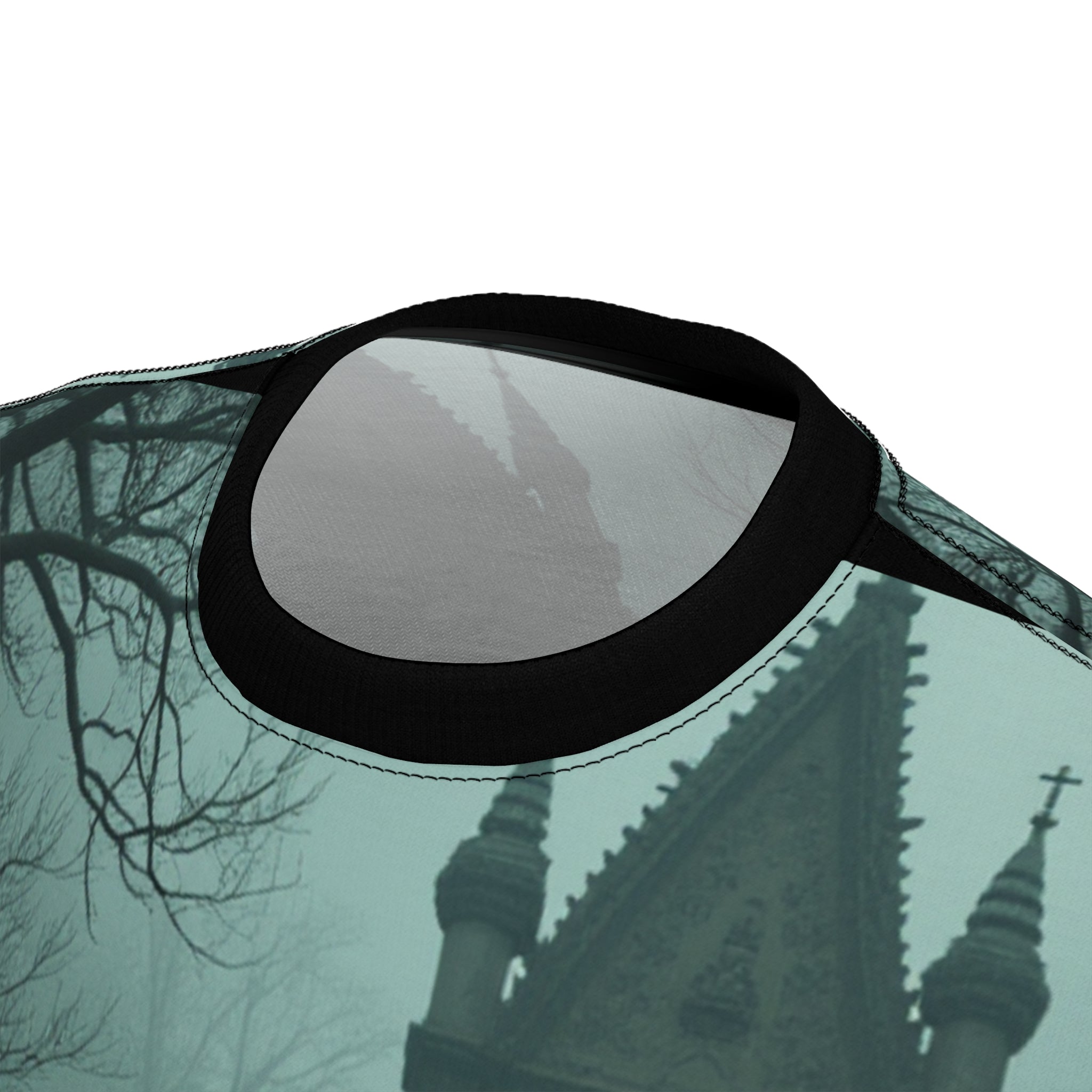 Halloween Unisex Tee, Spooky Graphic T-Shirt, Halloween Party Wear, Ghostly AOP Shirt, Gothic Casual Tee