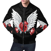 Load image into Gallery viewer, R&amp;RH Mens Wings and Roses Black Full Zip Hoodie_image All Over Print Bomber Jacket for Men (Model H19)
