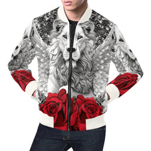 Load image into Gallery viewer, R&amp;RH Mens Caricature and Roses White Zipper Hoodie All Over Print Bomber Jacket for Men (Model H19)
