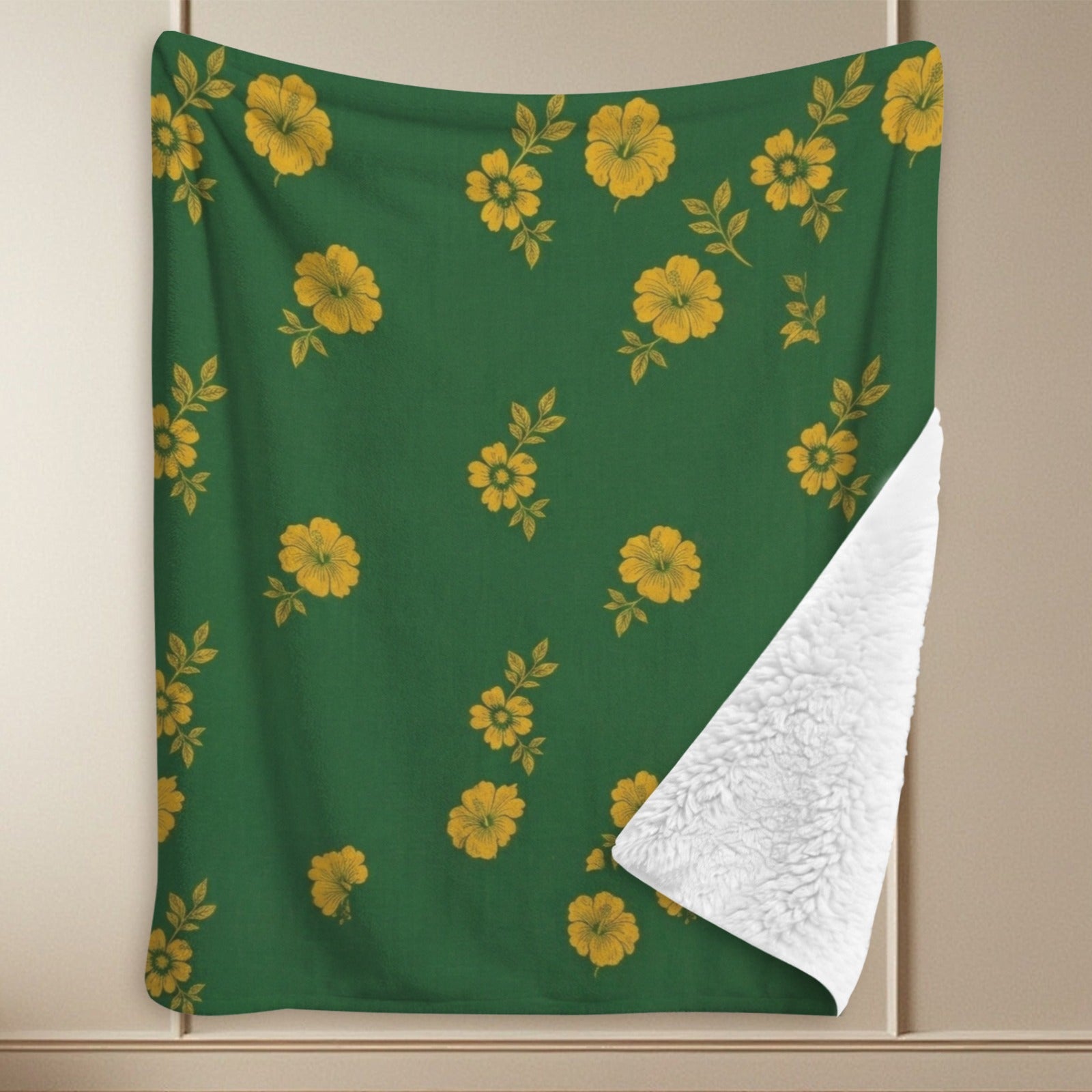 Rich and Rich Green Floral Sherpa Fleece Blanket Sherpa Fleece Blanket 90"x108"