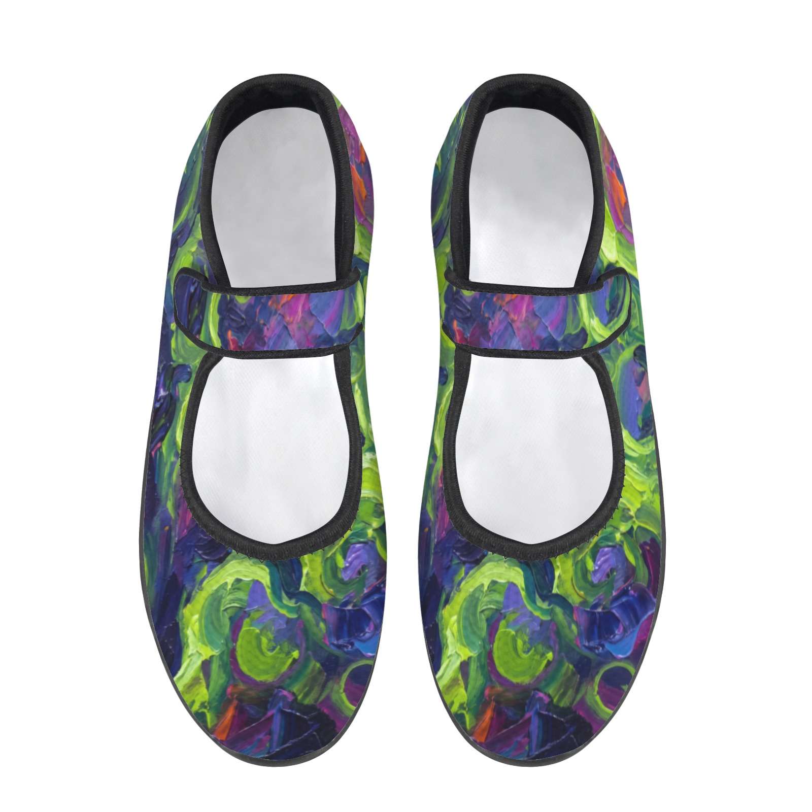 Women’s key lime abstract Mary Jane shoes with mesh upper and Velcro strap and EVA sole — side view