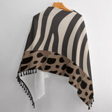 Loose women's tassel cape in smooth polyester blend with tassel trim — side view