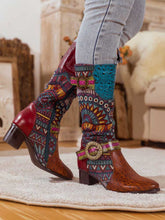 Load image into Gallery viewer, Bohemian Leather Splicing Pattern High Tube Boots
