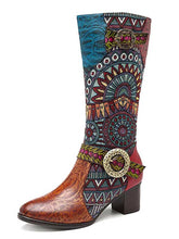 Load image into Gallery viewer, Bohemian Leather Splicing Pattern High Tube Boots

