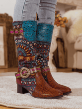 Load image into Gallery viewer, Bohemian Leather Splicing Pattern High Tube Boots
