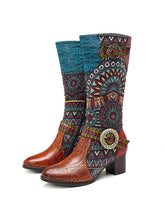 Load image into Gallery viewer, Bohemian Leather Splicing Pattern High Tube Boots
