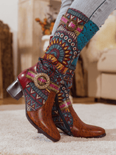 Load image into Gallery viewer, Bohemian Leather Splicing Pattern High Tube Boots
