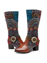Load image into Gallery viewer, Bohemian Leather Splicing Pattern High Tube Boots
