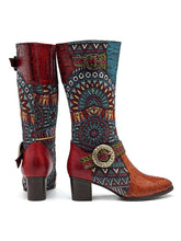 Load image into Gallery viewer, Bohemian Leather Splicing Pattern High Tube Boots
