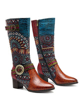Load image into Gallery viewer, Bohemian Leather Splicing Pattern High Tube Boots
