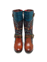 Load image into Gallery viewer, Bohemian Leather Splicing Pattern High Tube Boots
